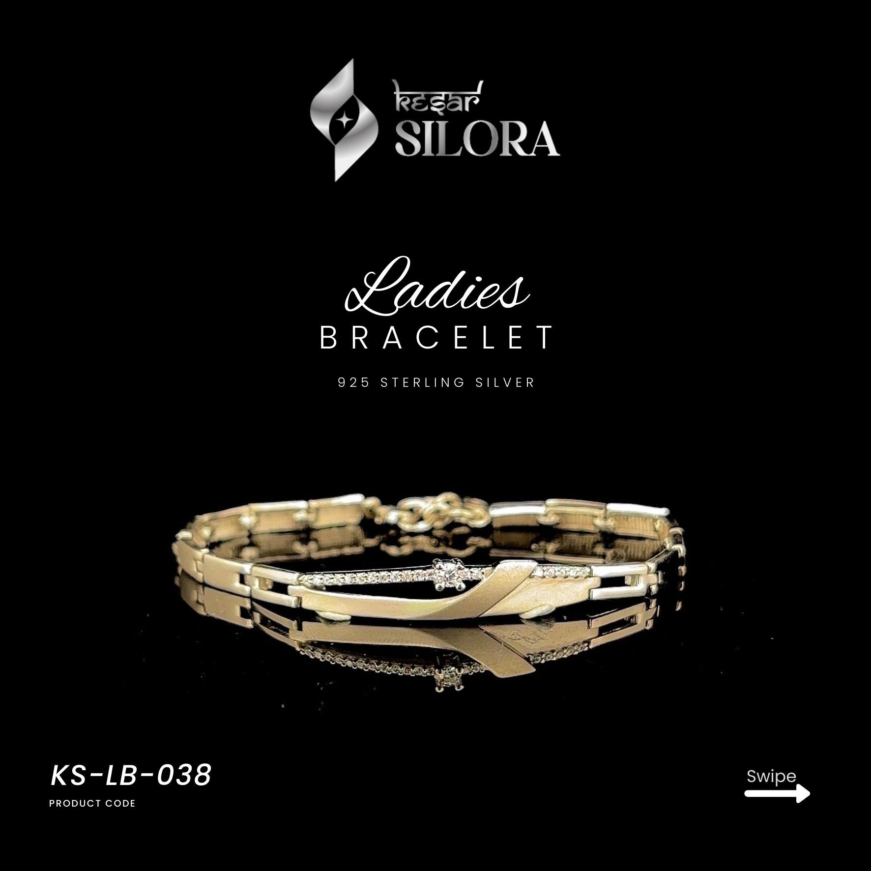 Gold Plated Sterling Silver Bracelet With Embellished Diamonds