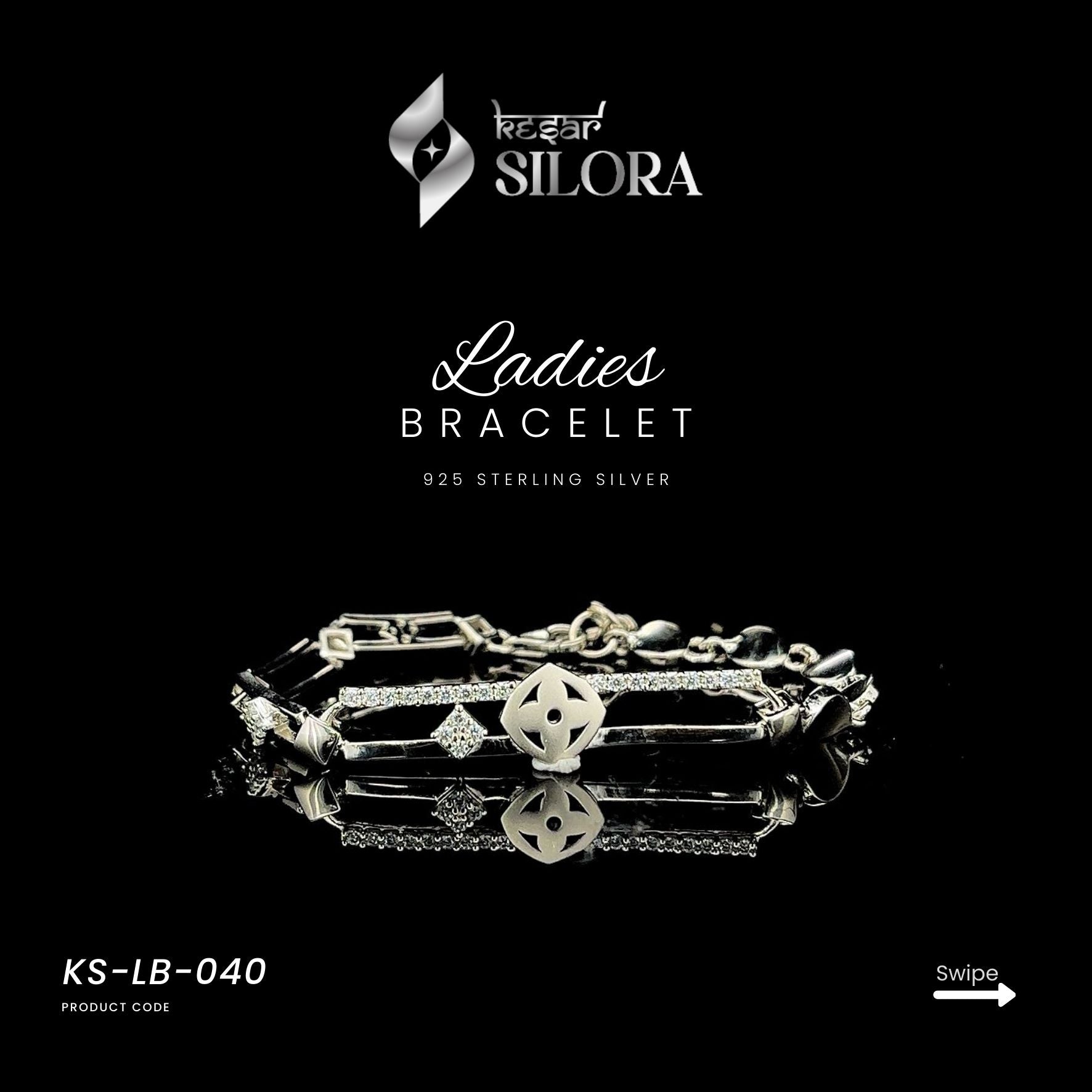 LV Symbol With Embellished Diamonds Sterling Silver Bracelet