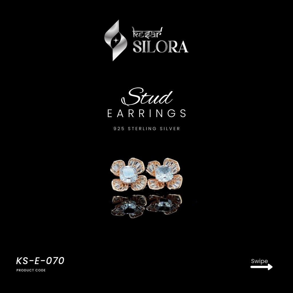 Floral Petals Engraved With Diamond Studs