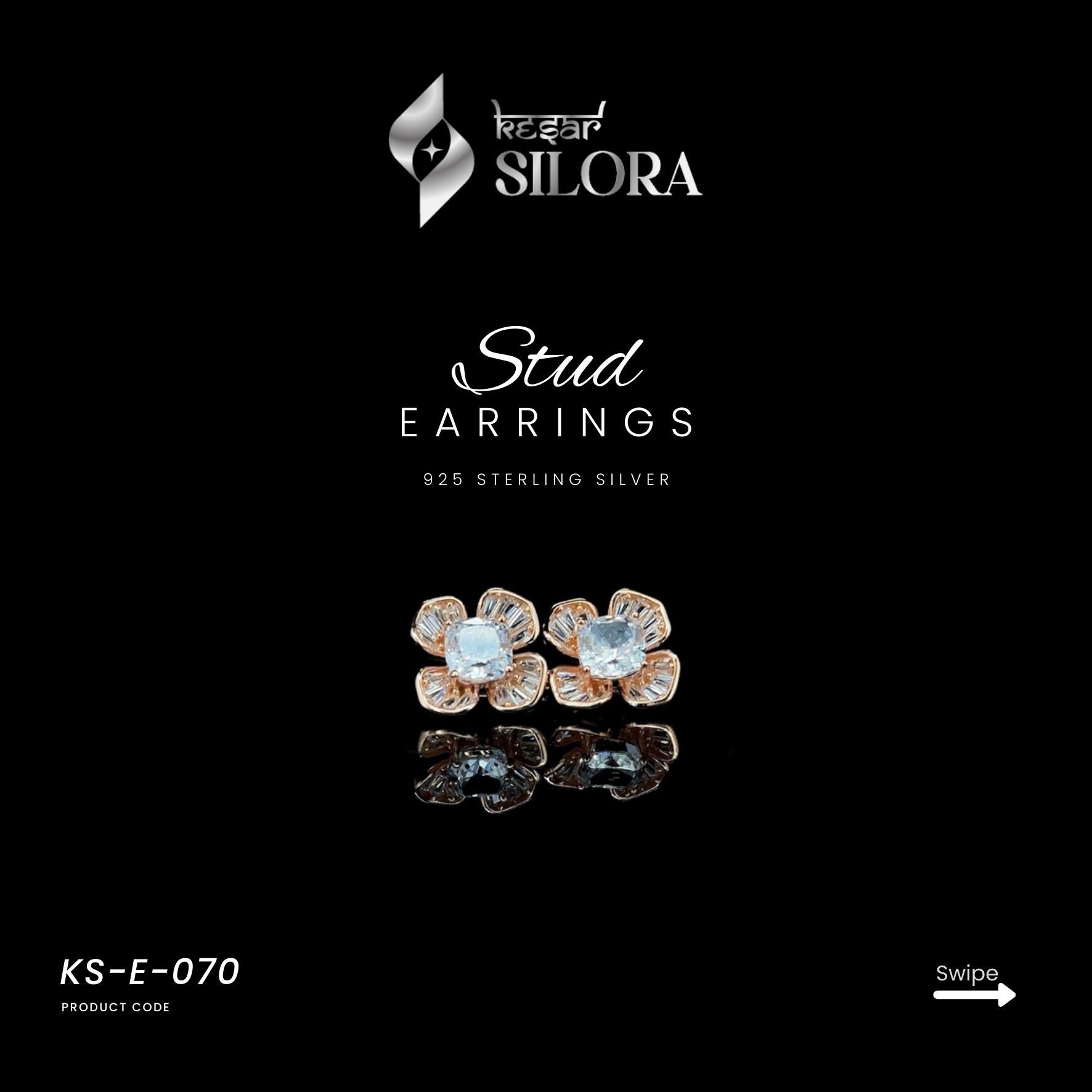 Floral Petals Engraved With Diamond Studs