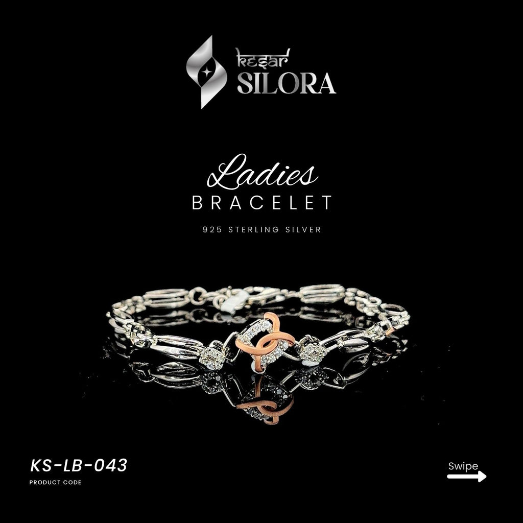 Diamond Infinity Linear Link Silver Bracelet With White And Rose Gold Accents