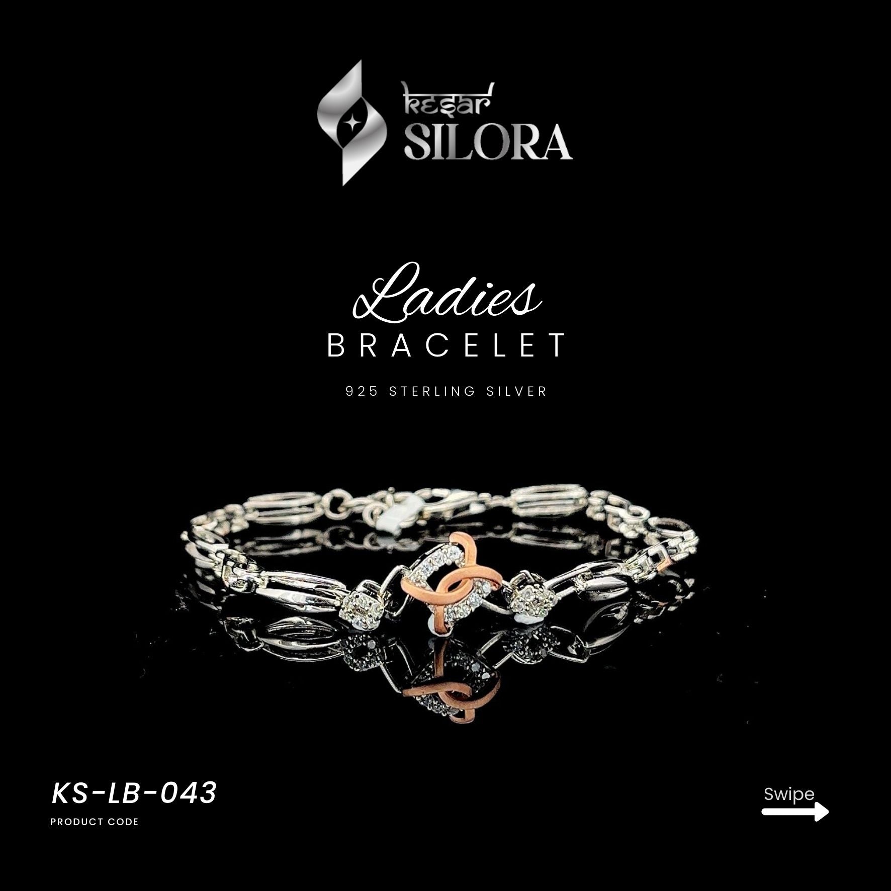 Diamond Infinity Linear Link Silver Bracelet With White And Rose Gold Accents