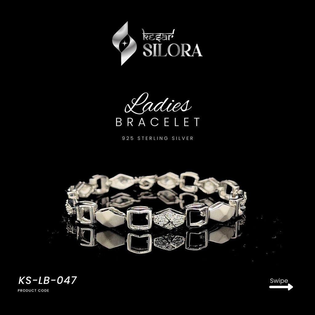Embellished Hexagonal 925 Sterling Silver Bracelet