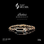 Rose Gold Safety Pin Style Sterling Silver Bracelet With Cubic Zirconia Stone