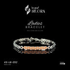 Three Row Rose Gold-Tone & Silver Bracelet With Embellished Diamonds