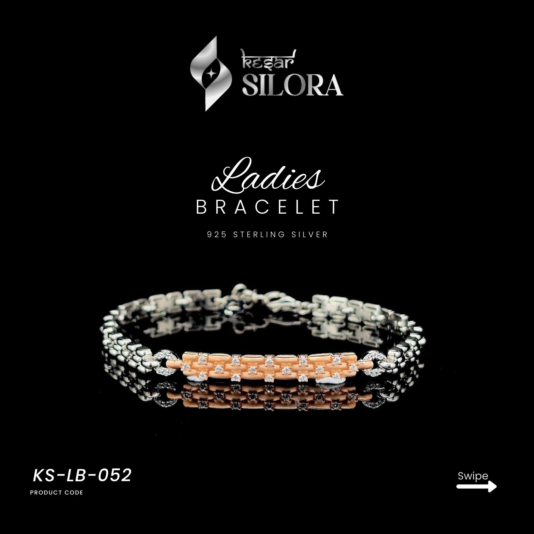Three Row Rose Gold-Tone & Silver Bracelet With Embellished Diamonds