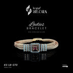 Gold Mesh Sterling Silver Bracelet with Diamond Studded Square Charm And A Central Ruby Stone