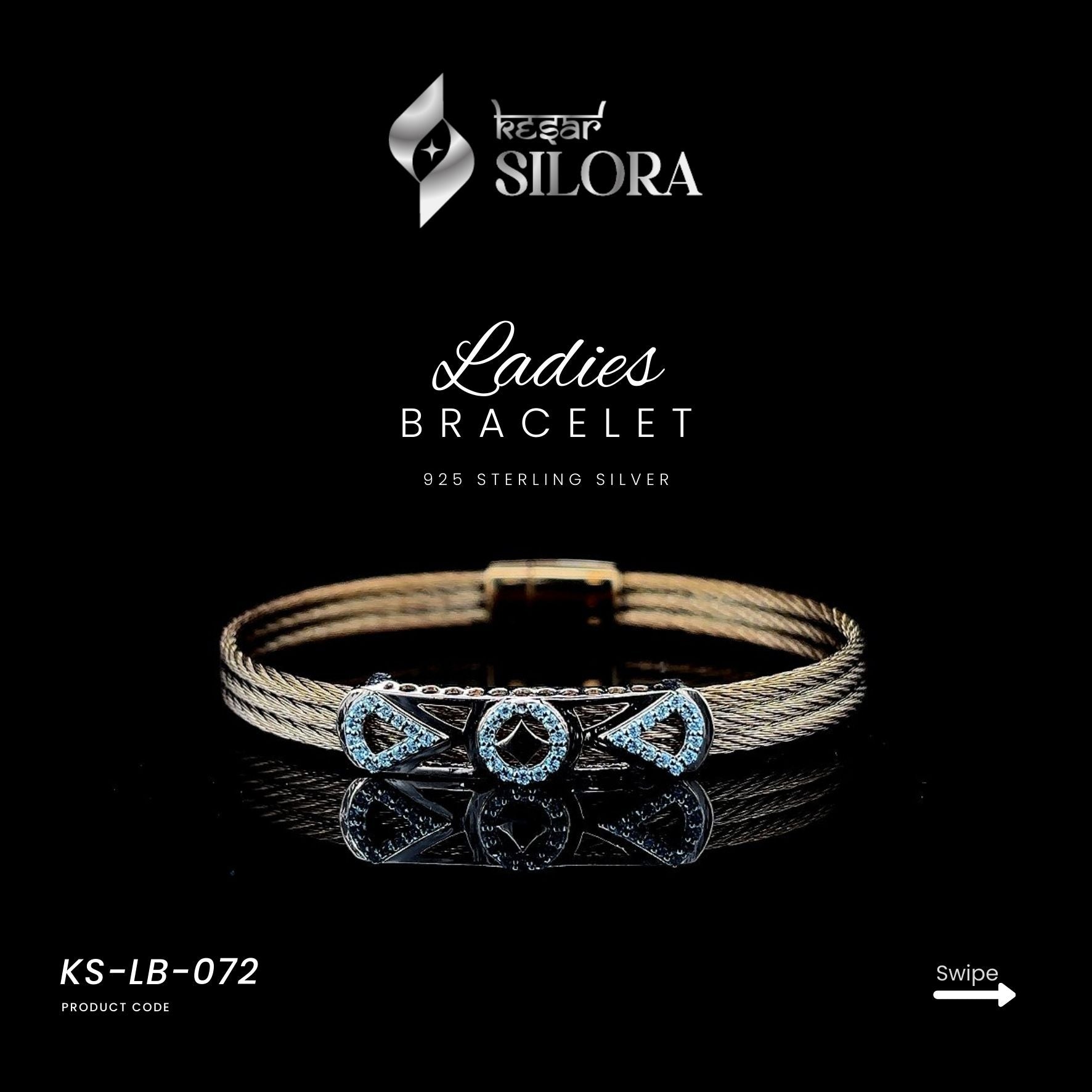 Gold Plated Triple Cable Diamond-Studded 925 Sterling Silver Bracelet