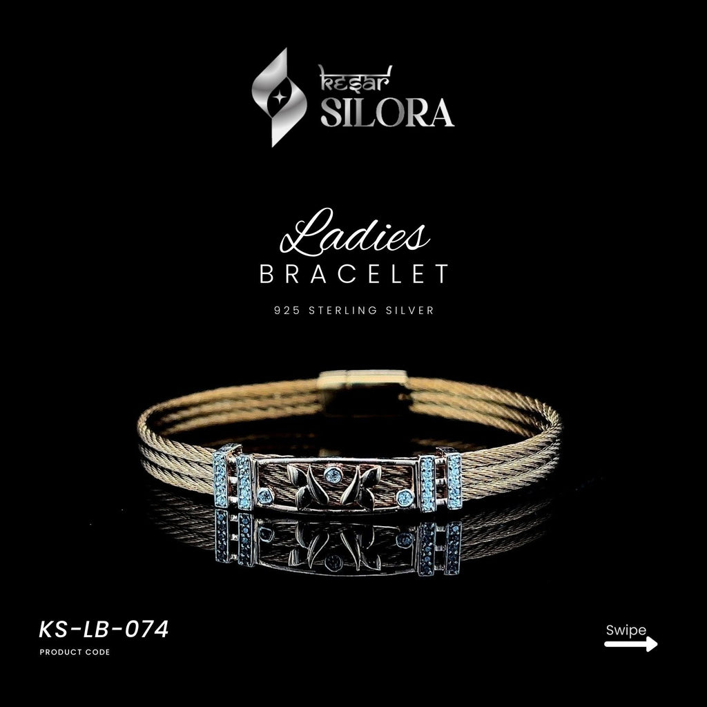 Diamond & Butterfly Motifs Twisted Cable Gold Plated Cuff Bracelet