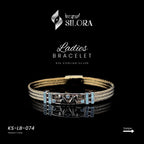 Diamond & Butterfly Motifs Twisted Cable Gold Plated Cuff Bracelet