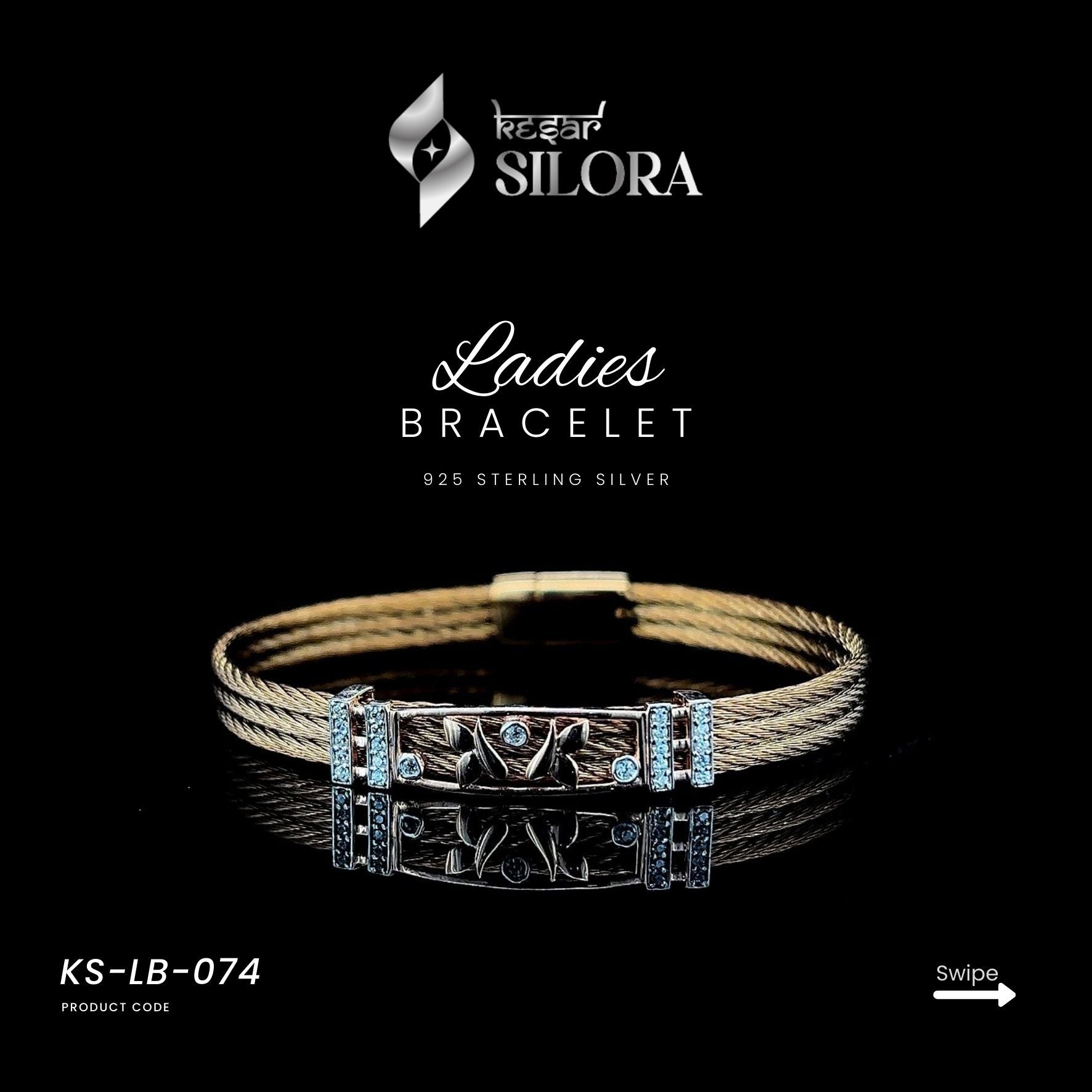 Diamond & Butterfly Motifs Twisted Cable Gold Plated Cuff Bracelet