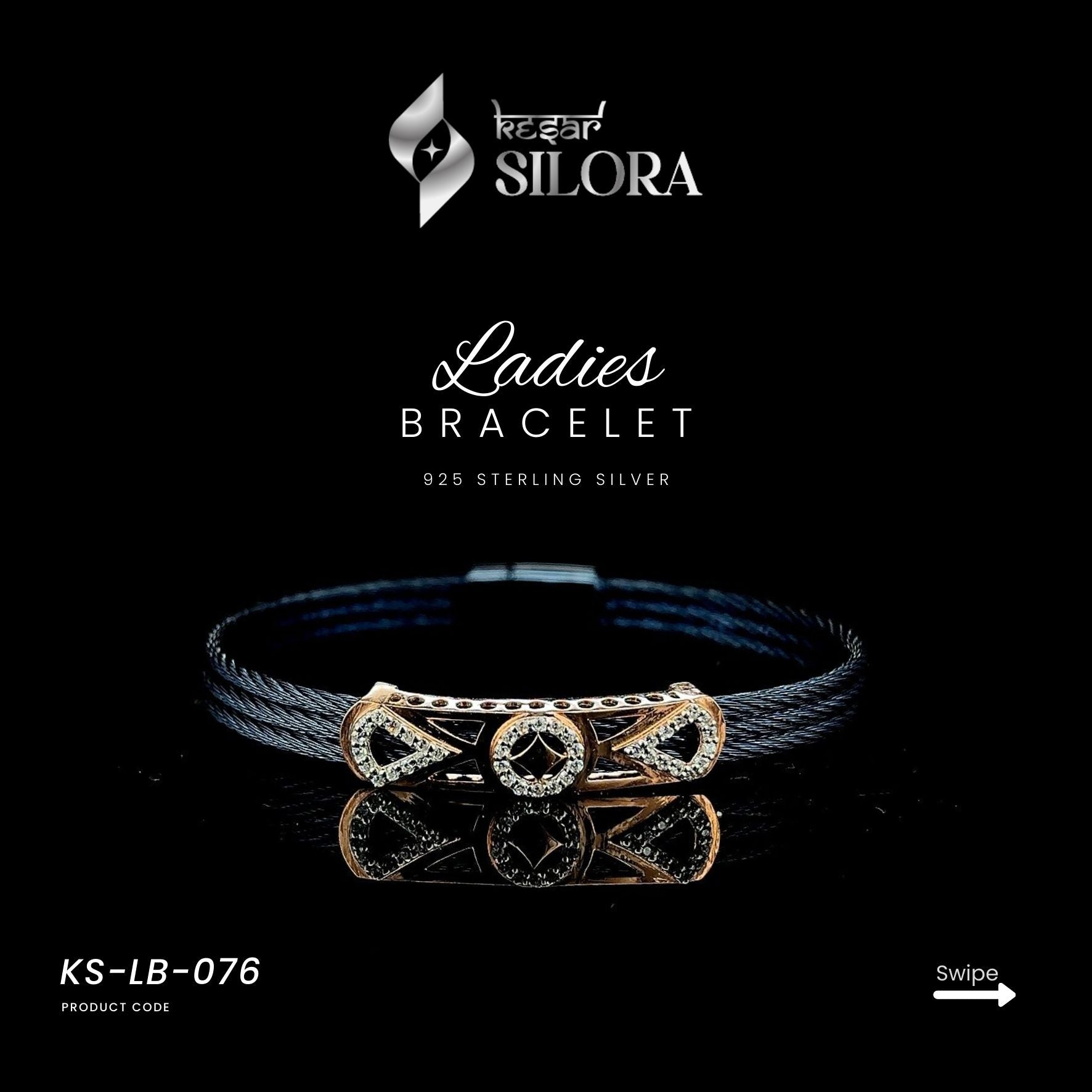 Blue Triple Cable Diamond-Studded 925 Sterling Silver Bracelet