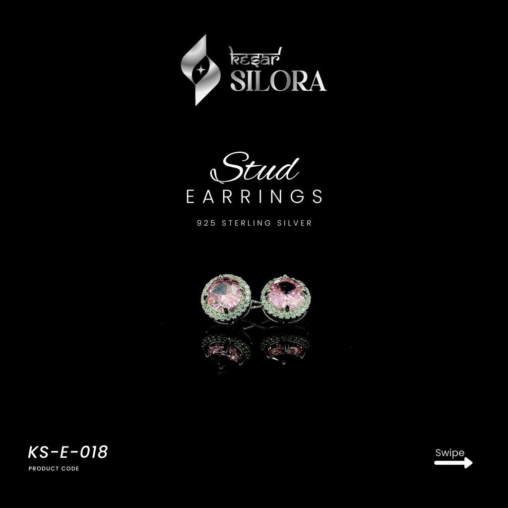 Sterling Silver Pink & Diamond Studded Hoops