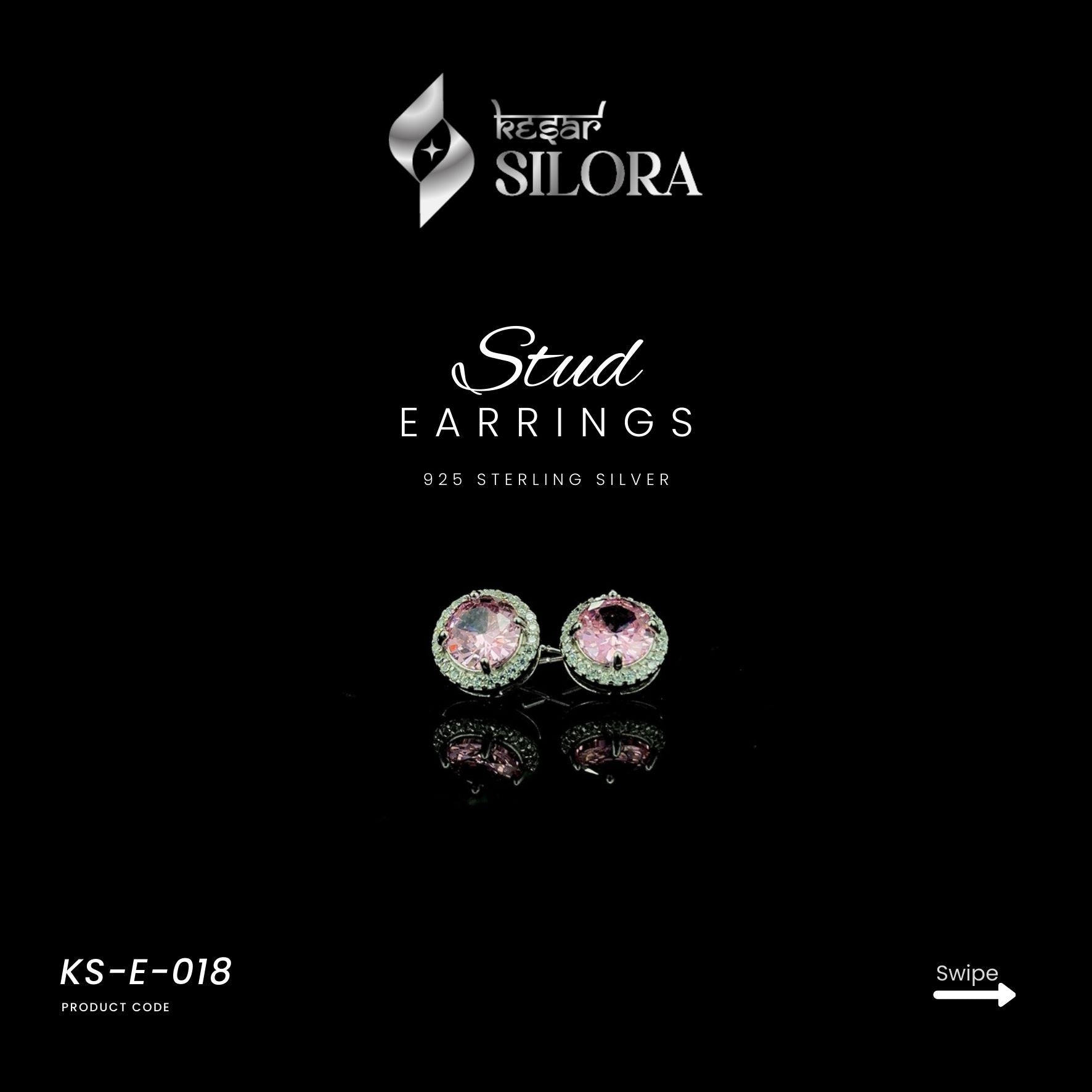 Sterling Silver Pink & Diamond Studded Hoops