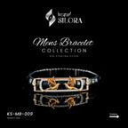 Black Interlinked Chain Men's Sterling Silver Bracelet With Gold-Plated Leaf Motifs & Diamond-Studded Centre Plate