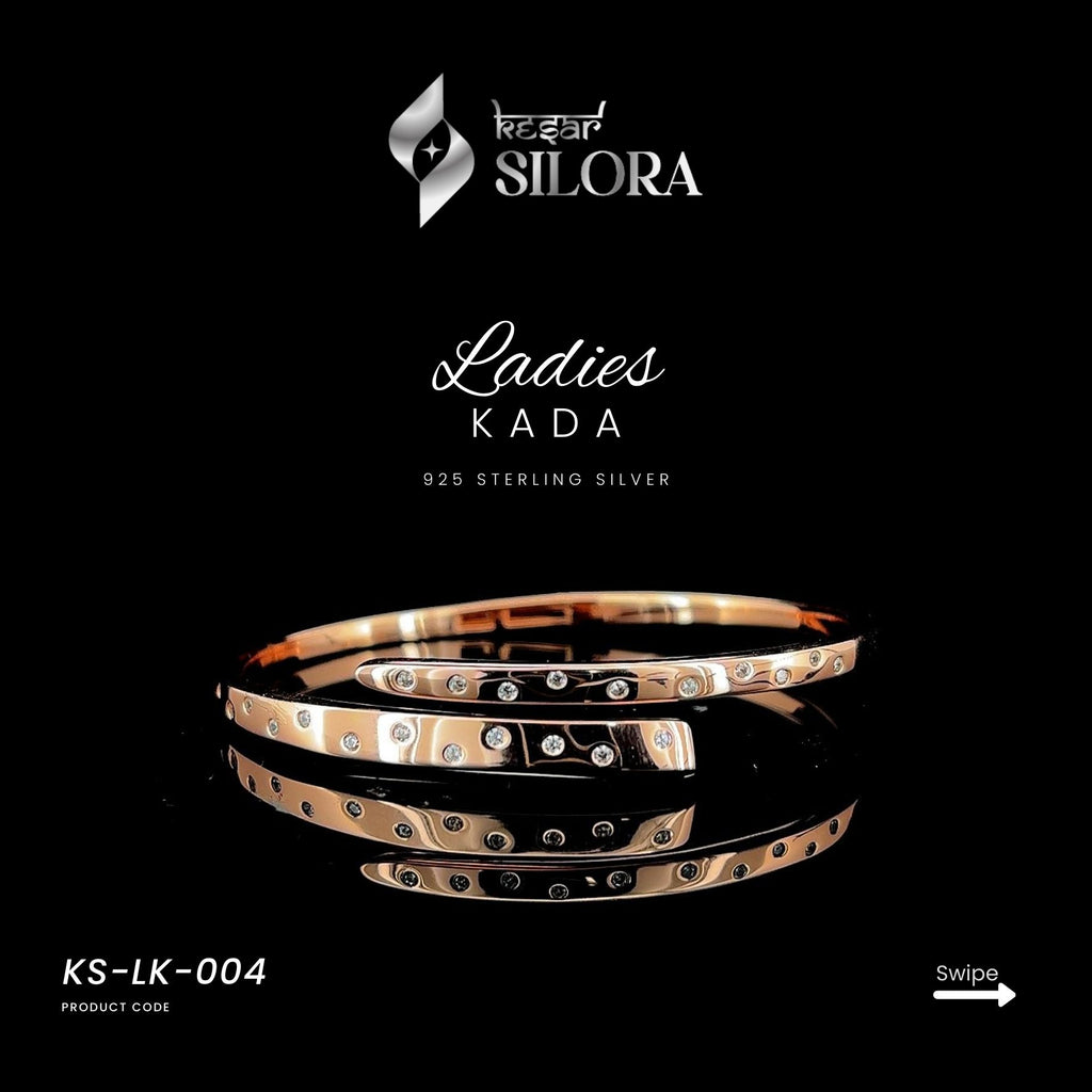 Rose Gold Plated, Encrusted Diamond-Studded, Sterling Silver Bracelet