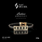 Geometric Diamond Studded Rose Gold Charm With Leather Belt Bracelet