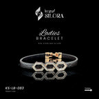 Honey Comb Link Charm With Leather Belt Bracelet