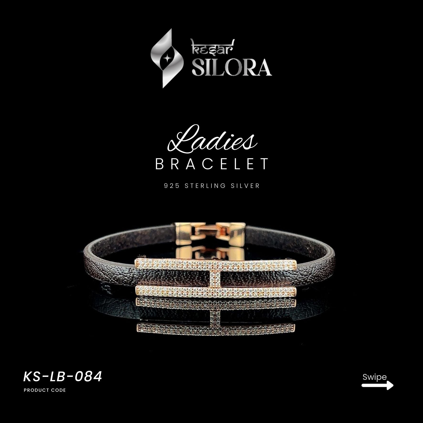 Parallel Line Diamond Studded Linked Leather Belt Bracelet