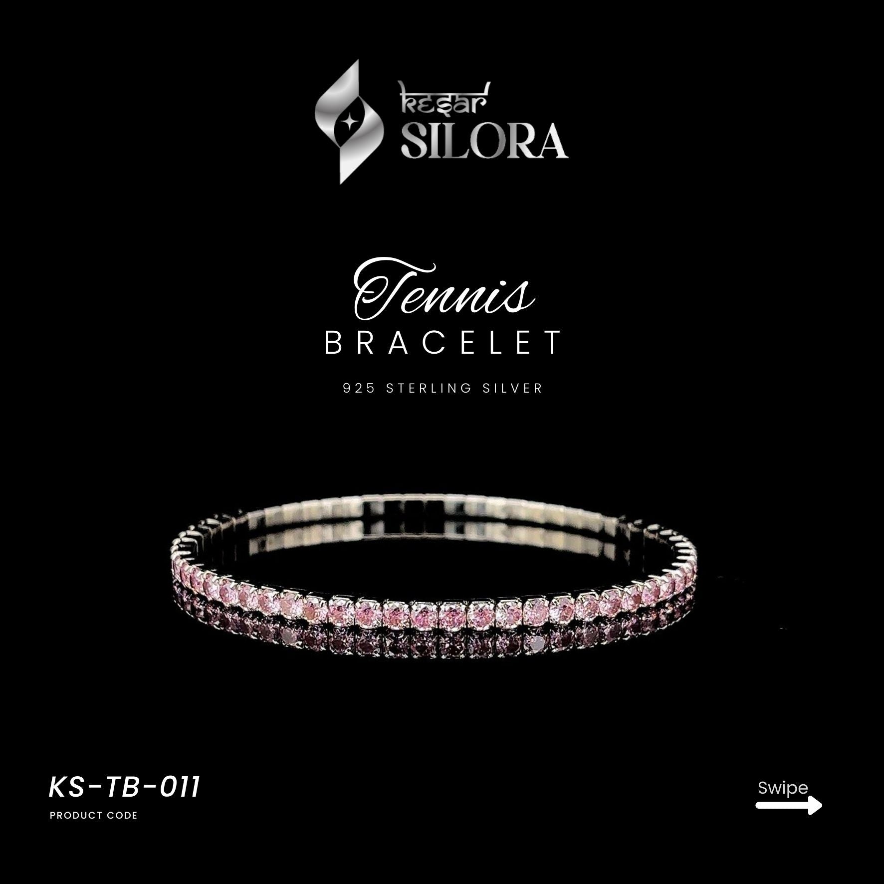 Pink Diamonds Studded 925 Silver Bracelet