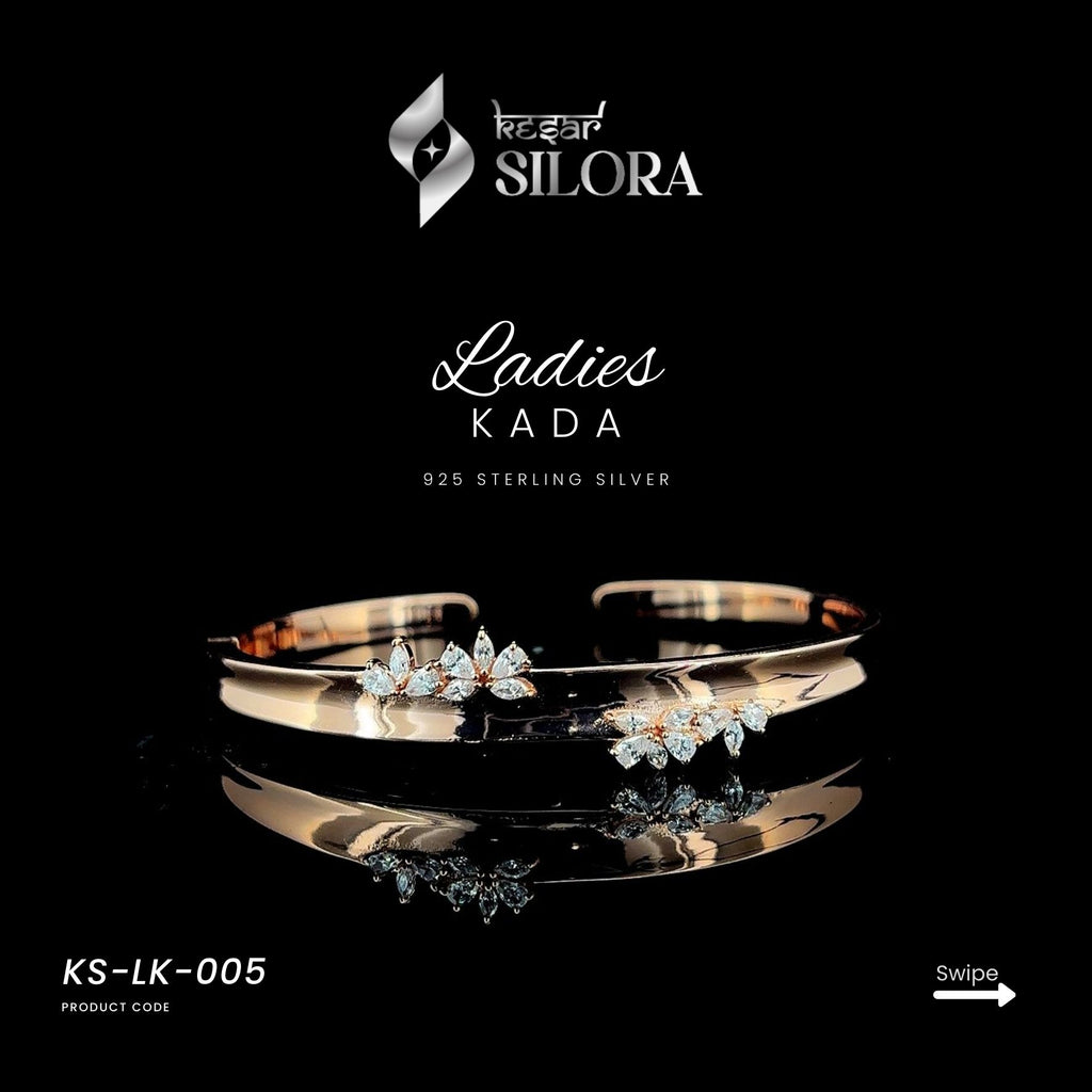 Rose Gold Plated Scattered floral diamond sterling silver cuff Bracelet