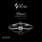Princess-Cut Diamond Surrounded By Emerald-Cut Diamonds, 925 Sterling Silver Tennis Bracelet.