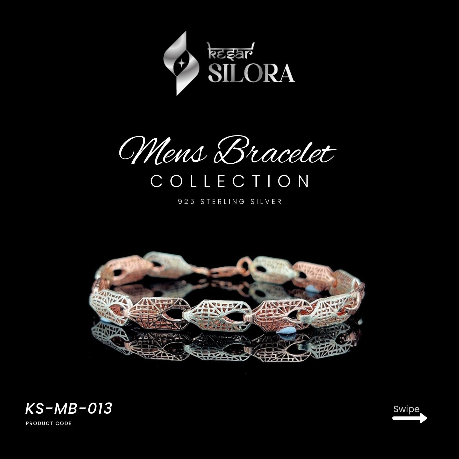 Two-Tone Sterling Silver Men's Bracelet With Cutout Patterned Silver And Rose-Gold Links