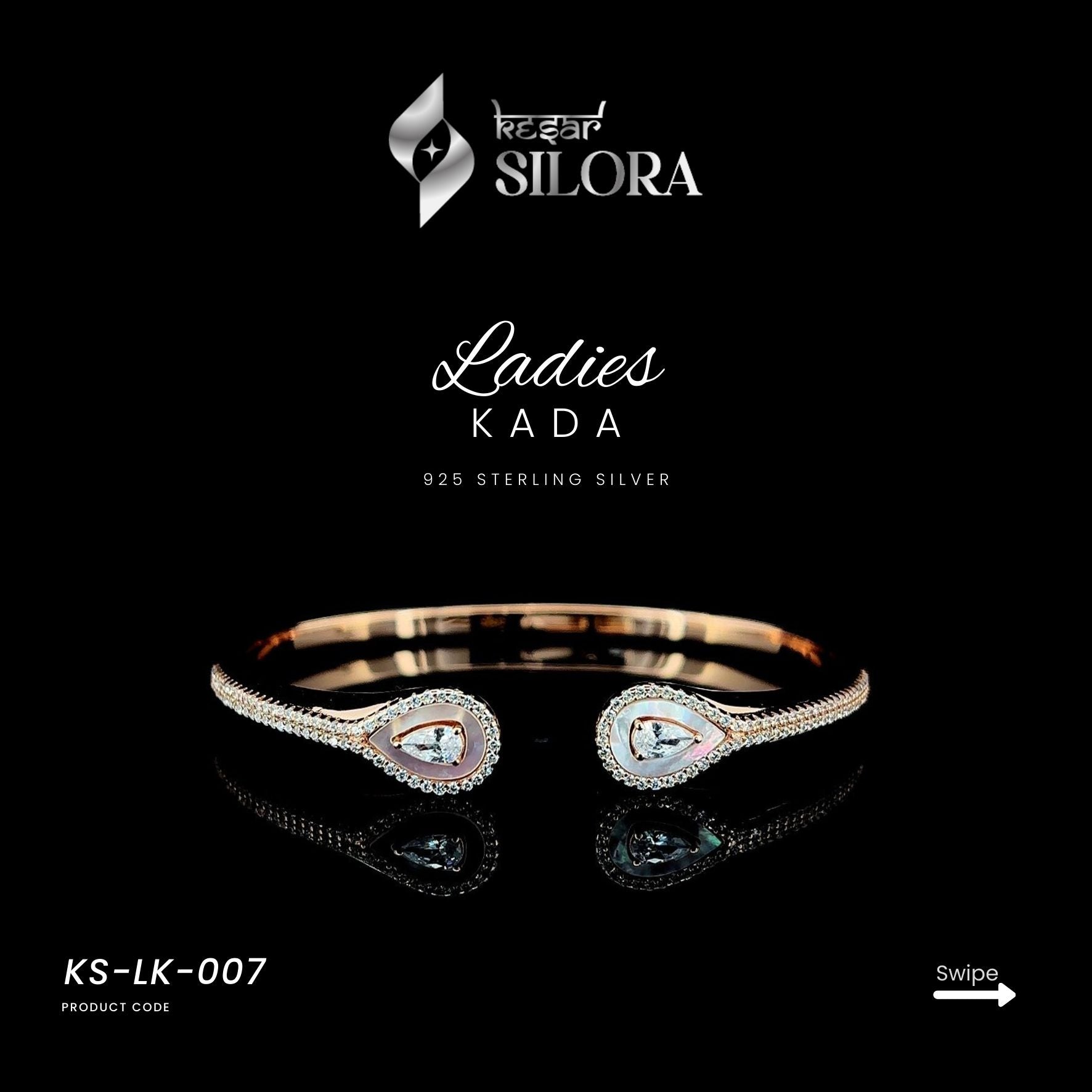 Rose Gold Plated sterling silver cuff bracelet with teardrop diamonds