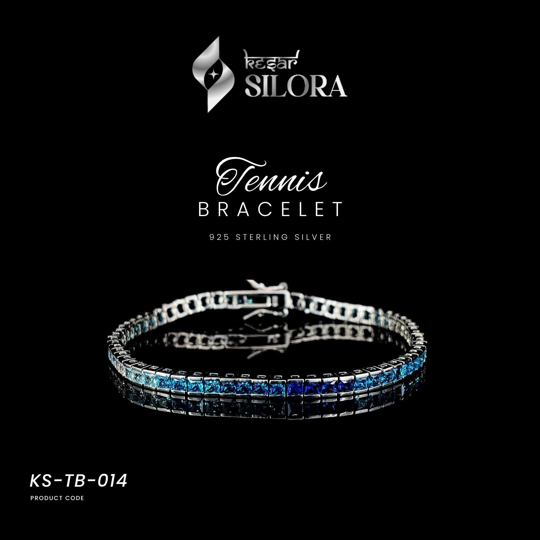 Ombre Blue Diamond Studded 925 Sterling Silver Bracelet