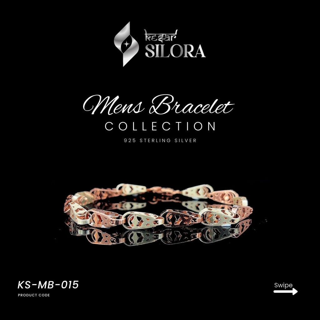 Sterling Silver Two-Tone Men's Bracelet Featuring Cutout Silver And Rose-Gold Interlinked Segments