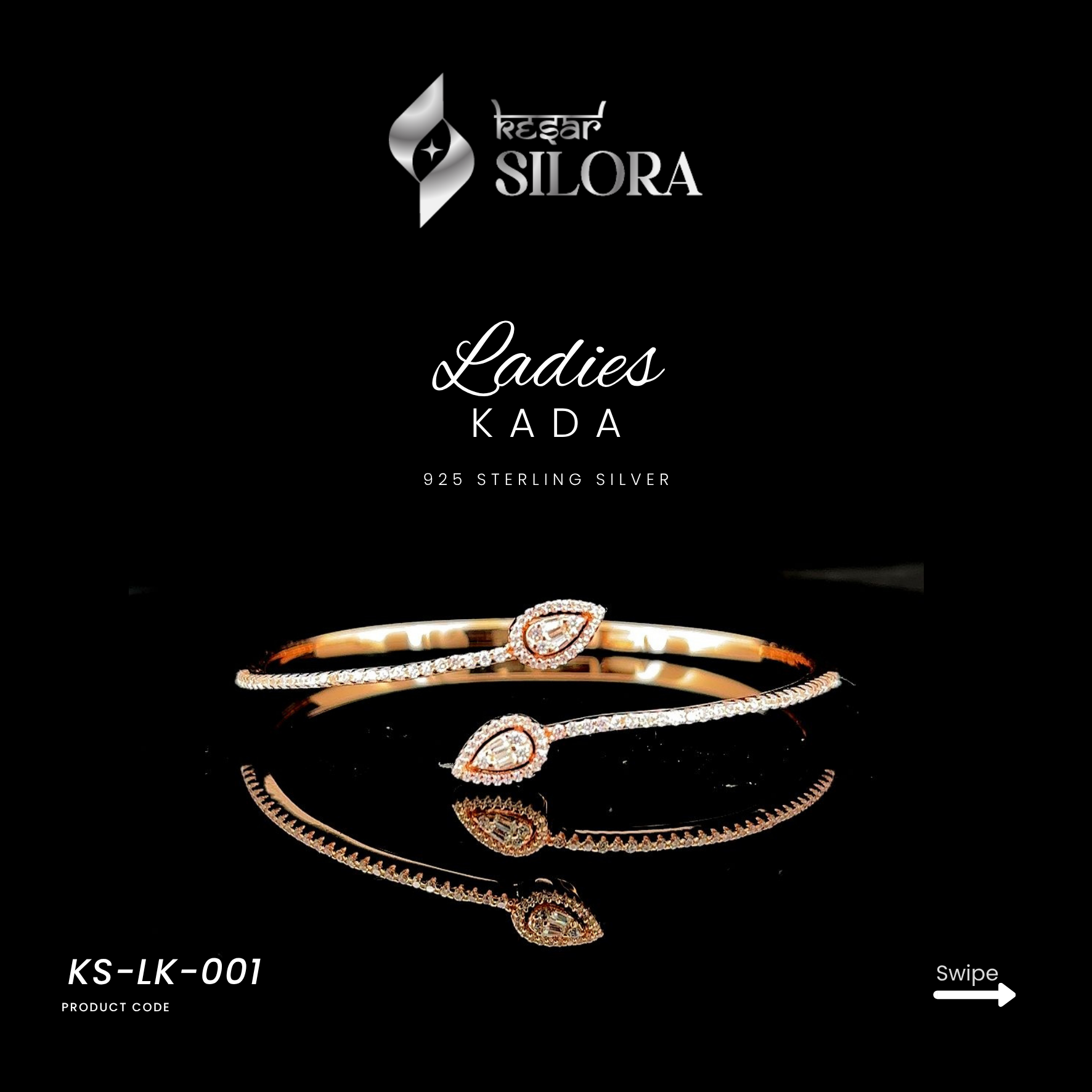 Rose Gold-Plated Diamond Leaf Crossover Sterling Silver Cuff Bracelet