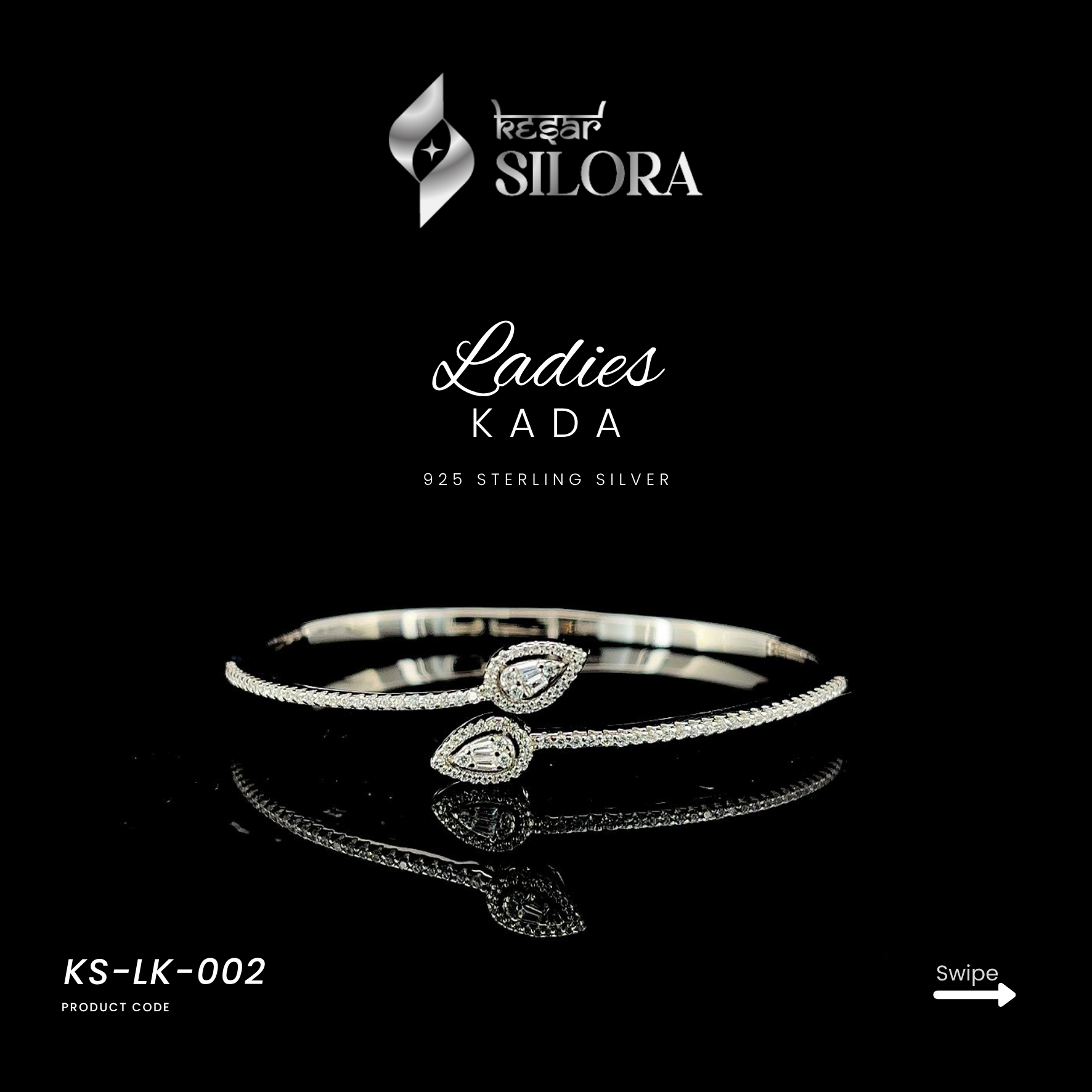 Diamond-Studded Leaf Crossover Sterling Silver Cuff Bracelet