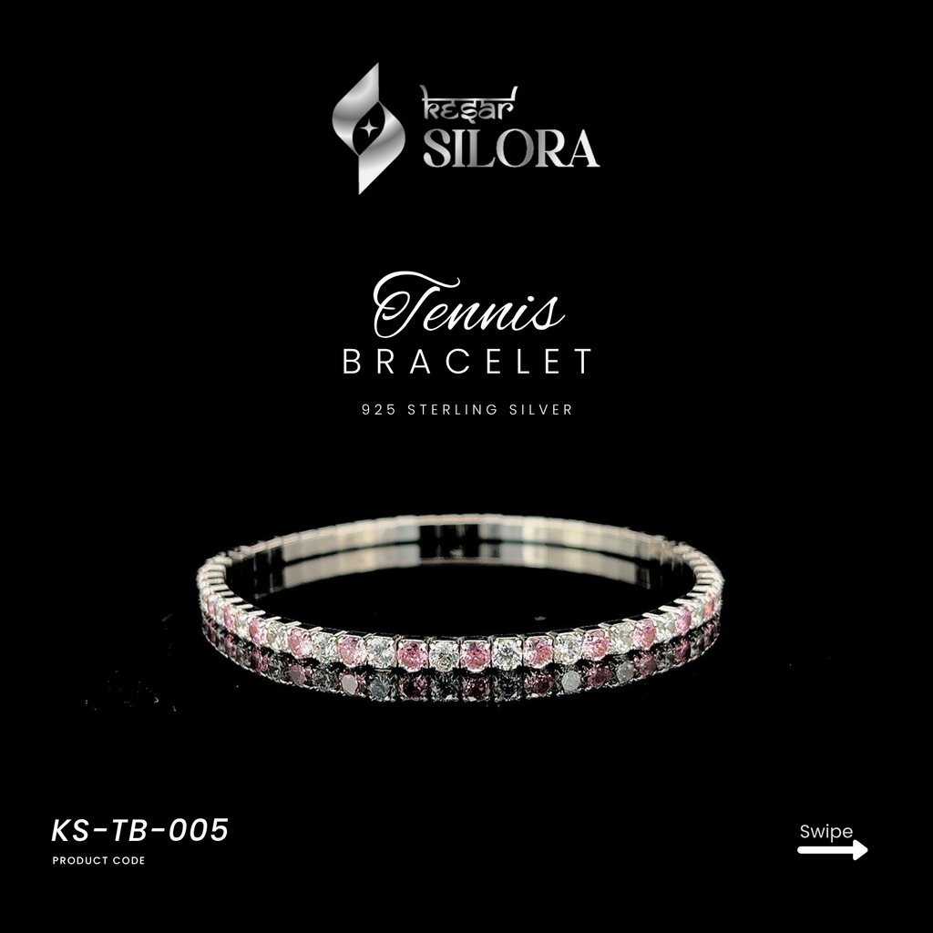 White & Pink Alternating Diamonds 925 Silver Studded Bracelet